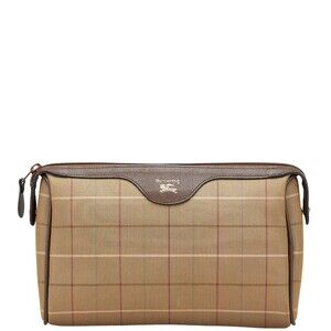 Burberry Check Shoulder Bag Khaki Green Brown Canvas Leather